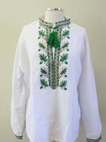 White Shirt with Green Oak Leaves