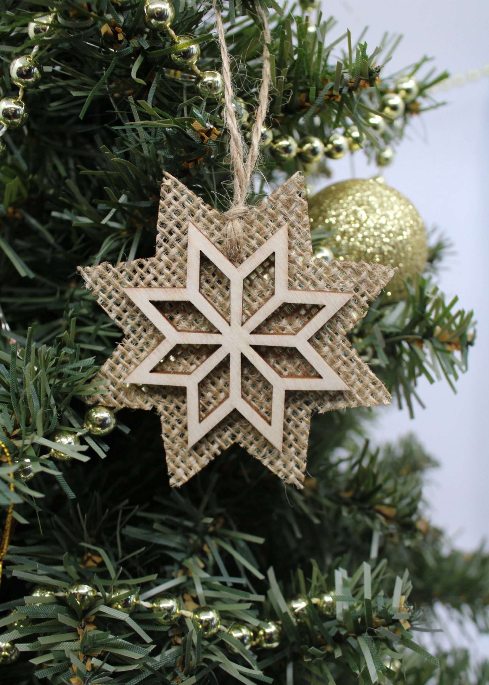 Wood Star Ornament On Burlap