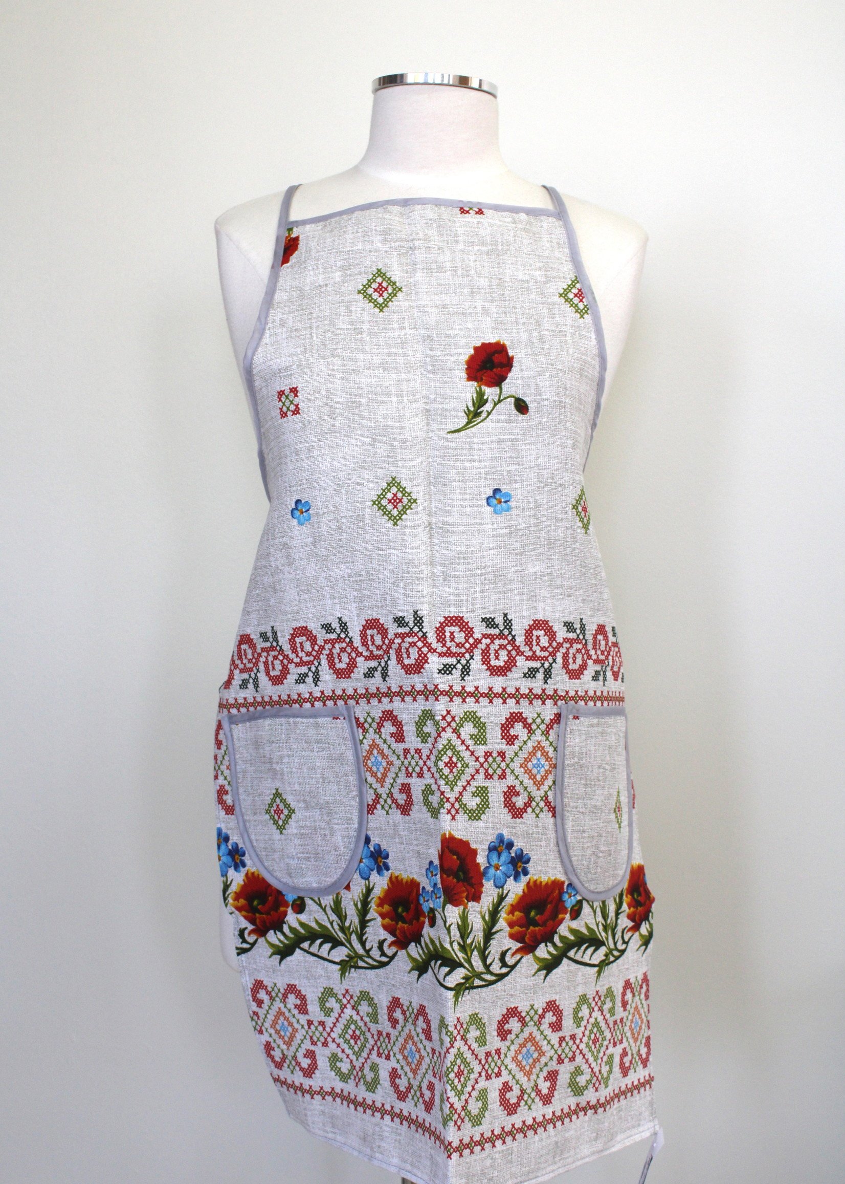 Light Grey Poppy Embroidery Apron