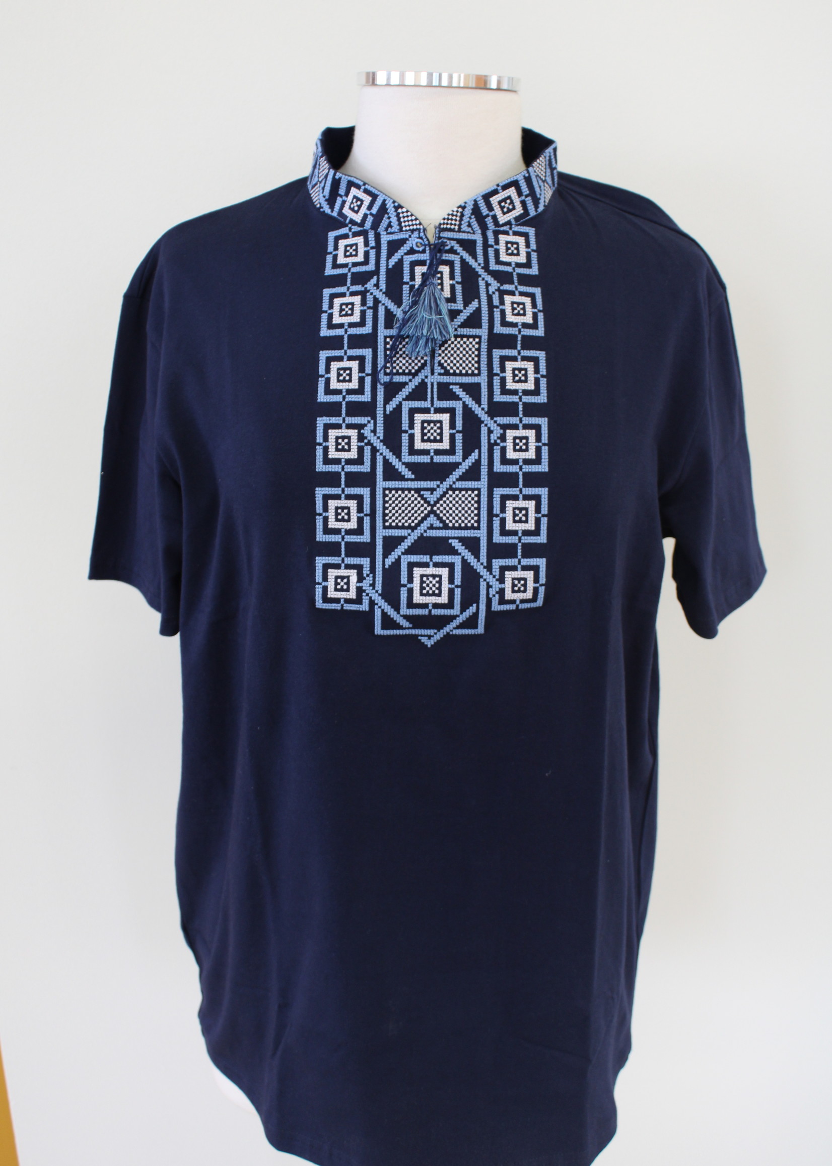 Navy T-shirt with Blue-White Embroidery