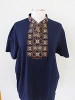 Navy T-shirt with Brown Embroidery