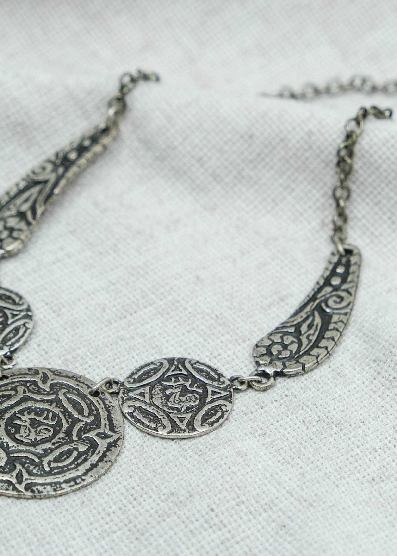 None Circle and Tear Shaped Necklace With Deer Motif