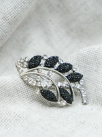 None ACCESSORIES - Black and Crystal Botanical Brooch