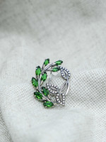 None JEWELRY - Silver and Green Gemstone Brooch