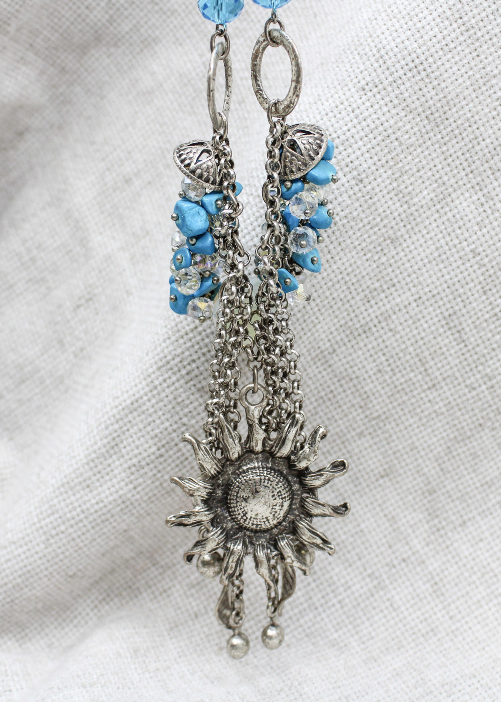 None Blue Beaded Sun Necklace