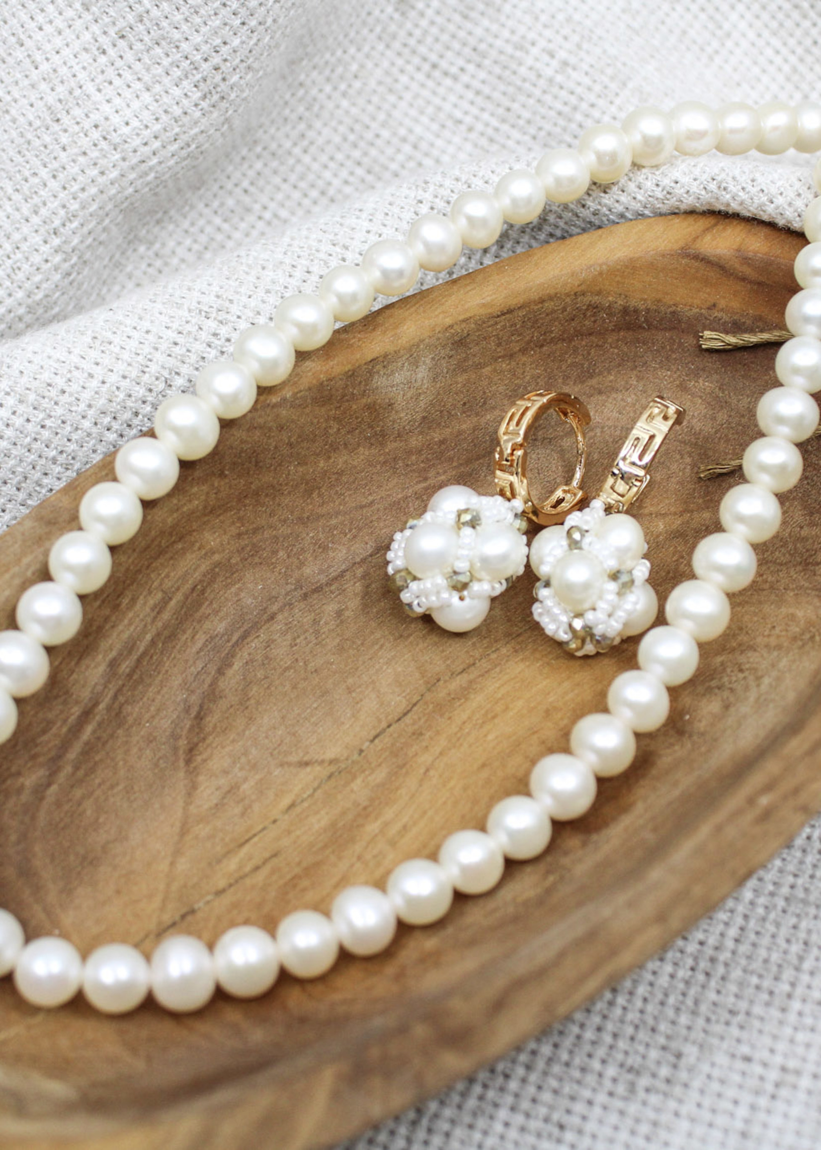 None JEWELRY - Pearl Round Gemstone Earrings With Pearl Necklace