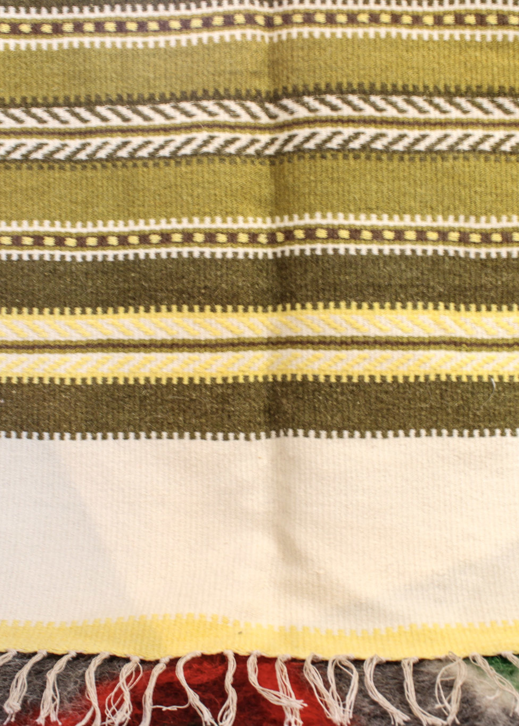 None HOME -  Runner 32'' x 76'' Wool Throw With Green, White and Yellow Pattern