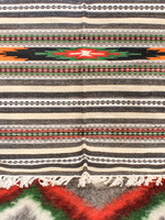 None HOME - Runner 76'' x 28'' Wool Throw With White, Grey, Blue, Green, Orange and Black Pattern