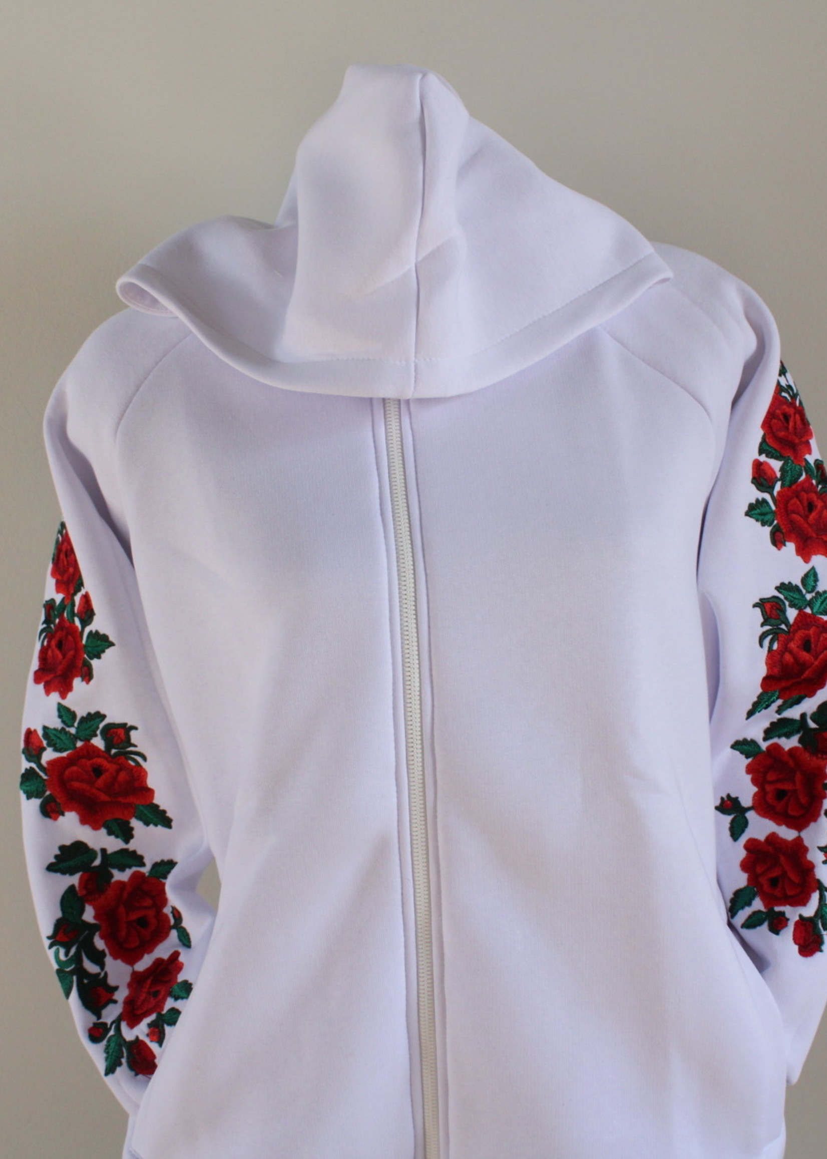 White Hoodie with Rose Embroidery