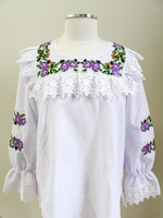 APPAREL - Blouse (46" - Medium- Large) Square Neck Lilac Embroidery