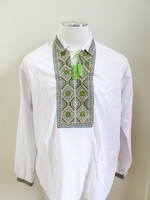 Shirt  with collar (XXL) White / Green Embroidery