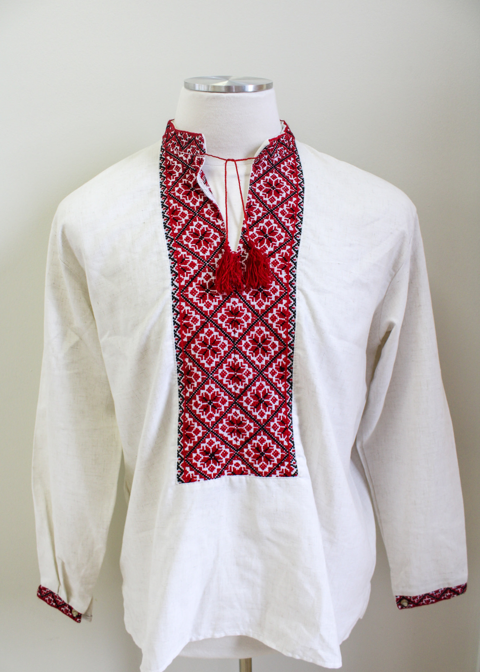 Shirt Men's Linen (XL) Red/Black/White pattern