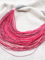 None Multi-Strand Necklace With Pink and Grey