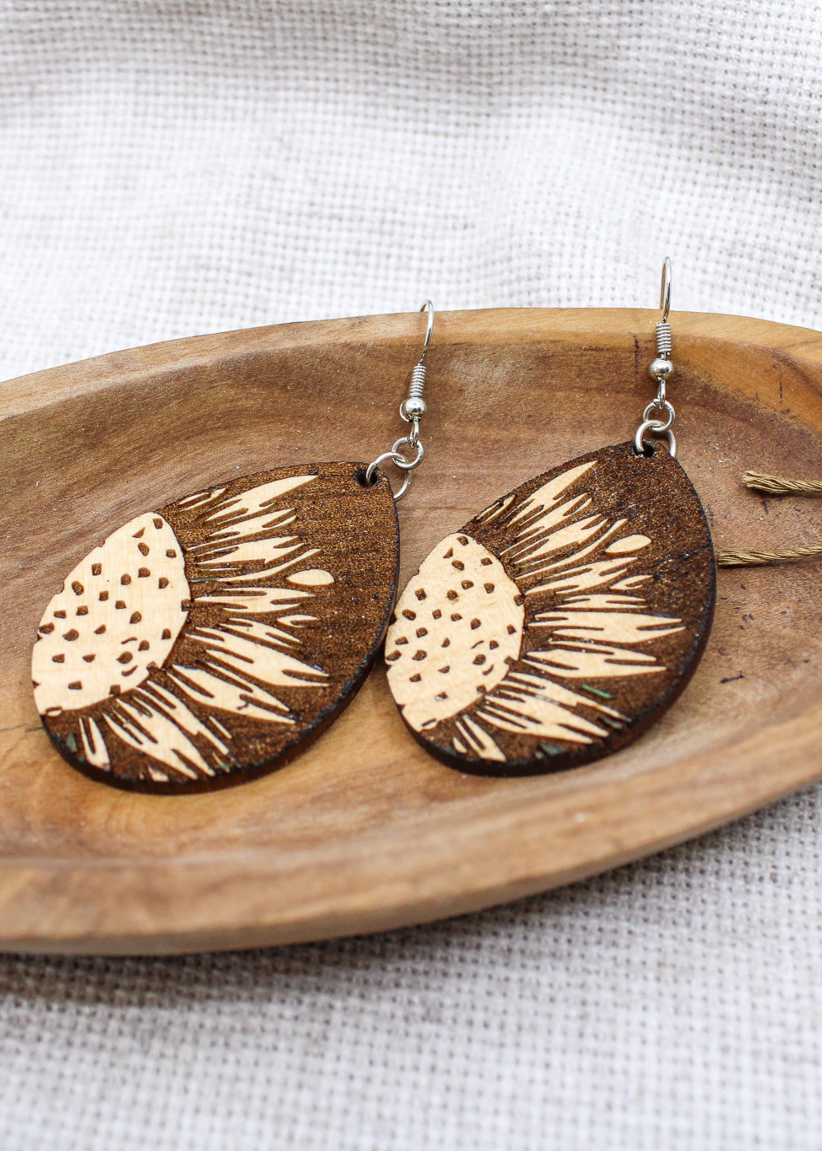 Earrings - Wooden Sunflower Dangles