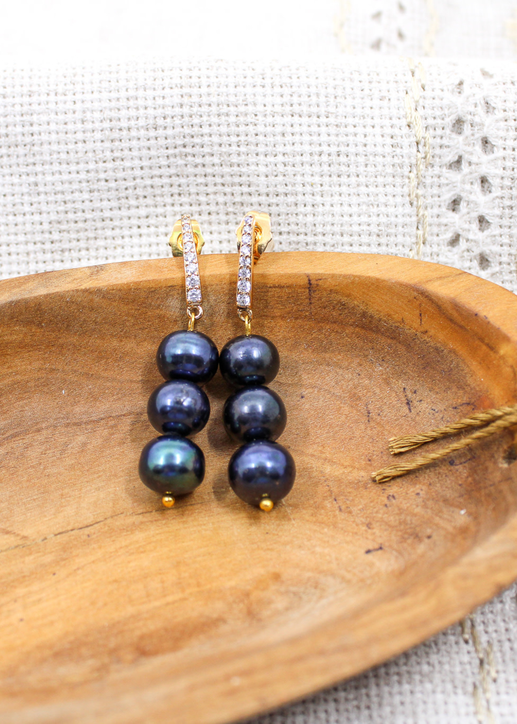 None JEWELRY - Triple Navy Pearl Earrings