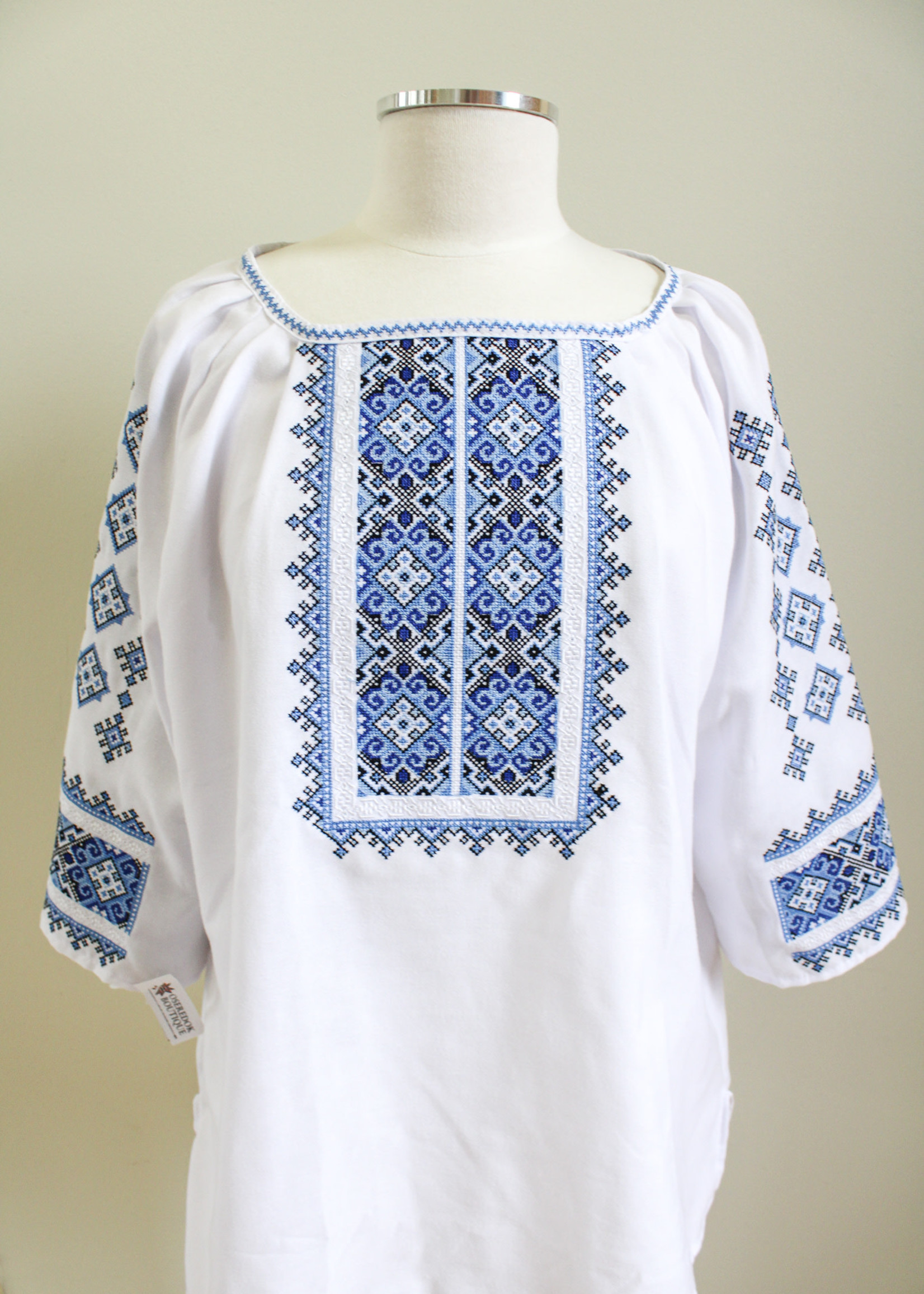 VYSHYVANKA - White /Blue/Black Embroidery,  Bust 120 cm / 48"