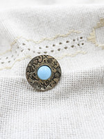 None ACCESSORIES - Ring with Metal Disk and Baby Blue Gemstones
