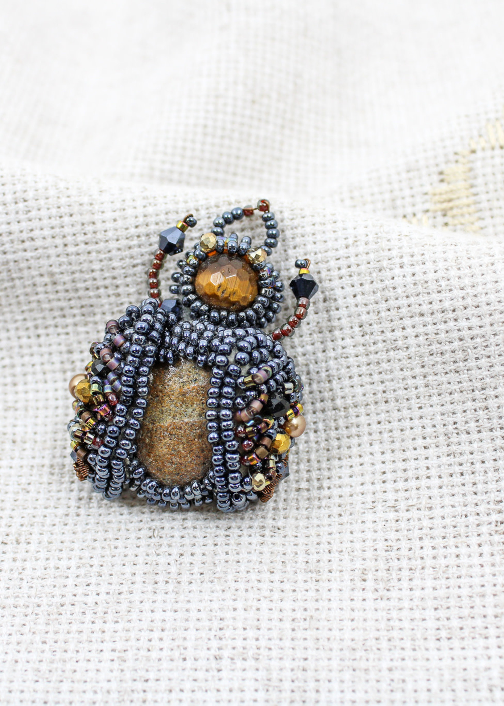 None JEWELRY - Beetle Brooch  & Earrings with Natural Gemstone, Set