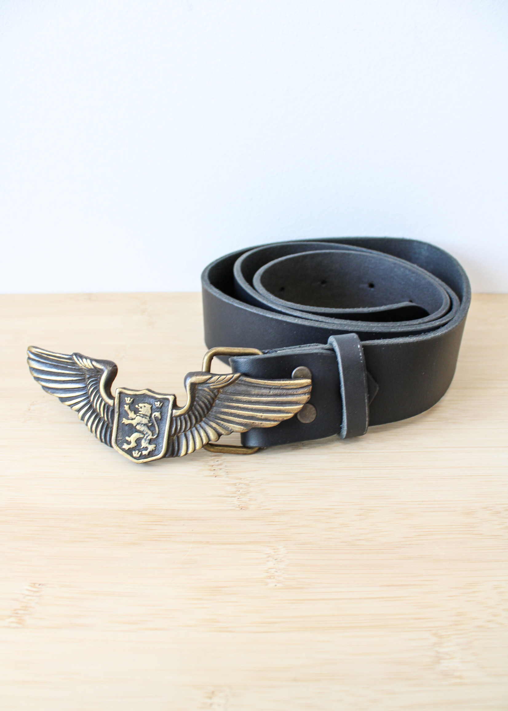 ACCESSORIES - BELT -Black with Gold Wings Buckle