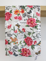 White Tea Towel with Fuchsia Flowers, Birds & Butterflies