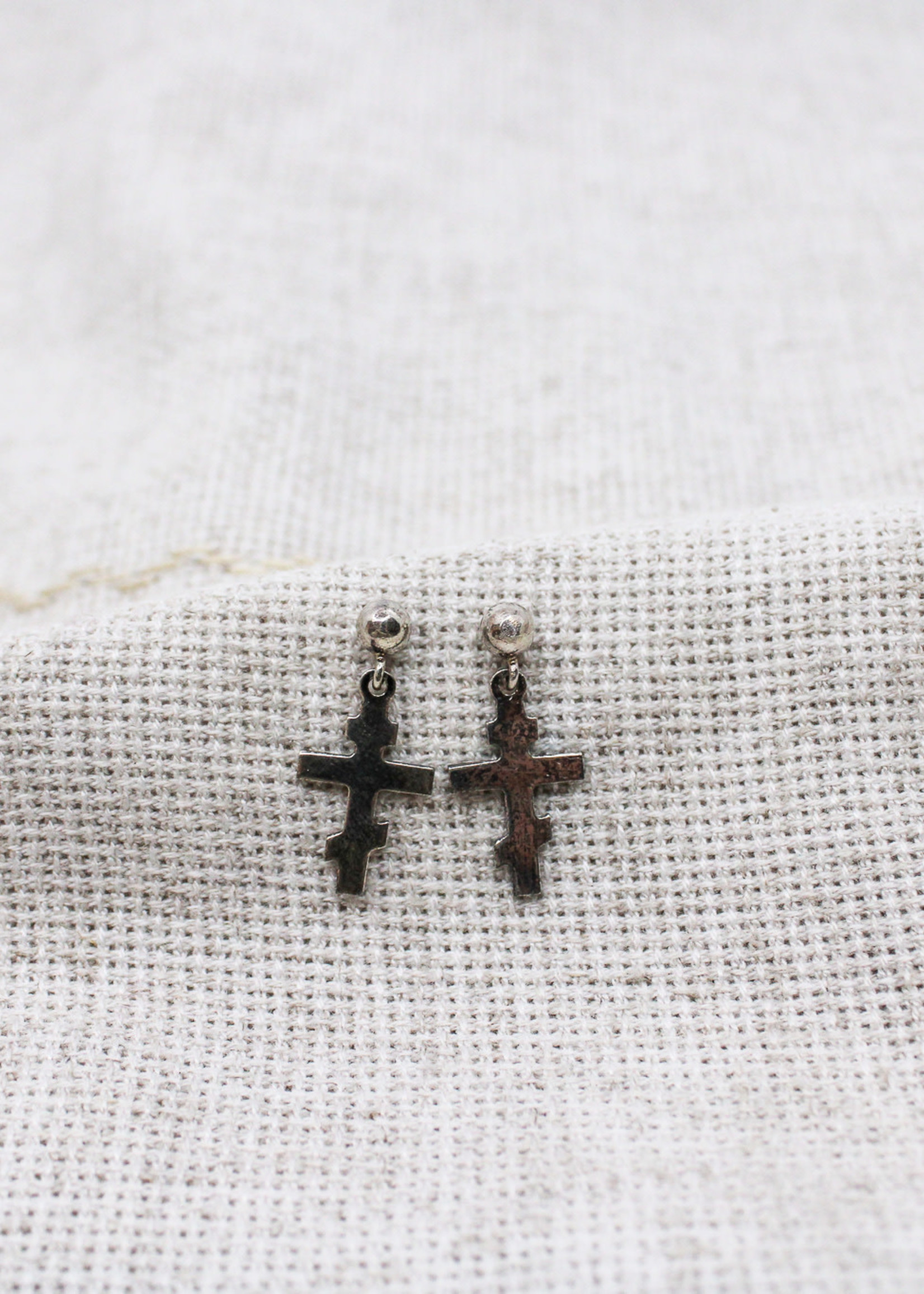 Jewelry - Sterling Silver Earrings  - Orthodox Cross  Plain- Drop