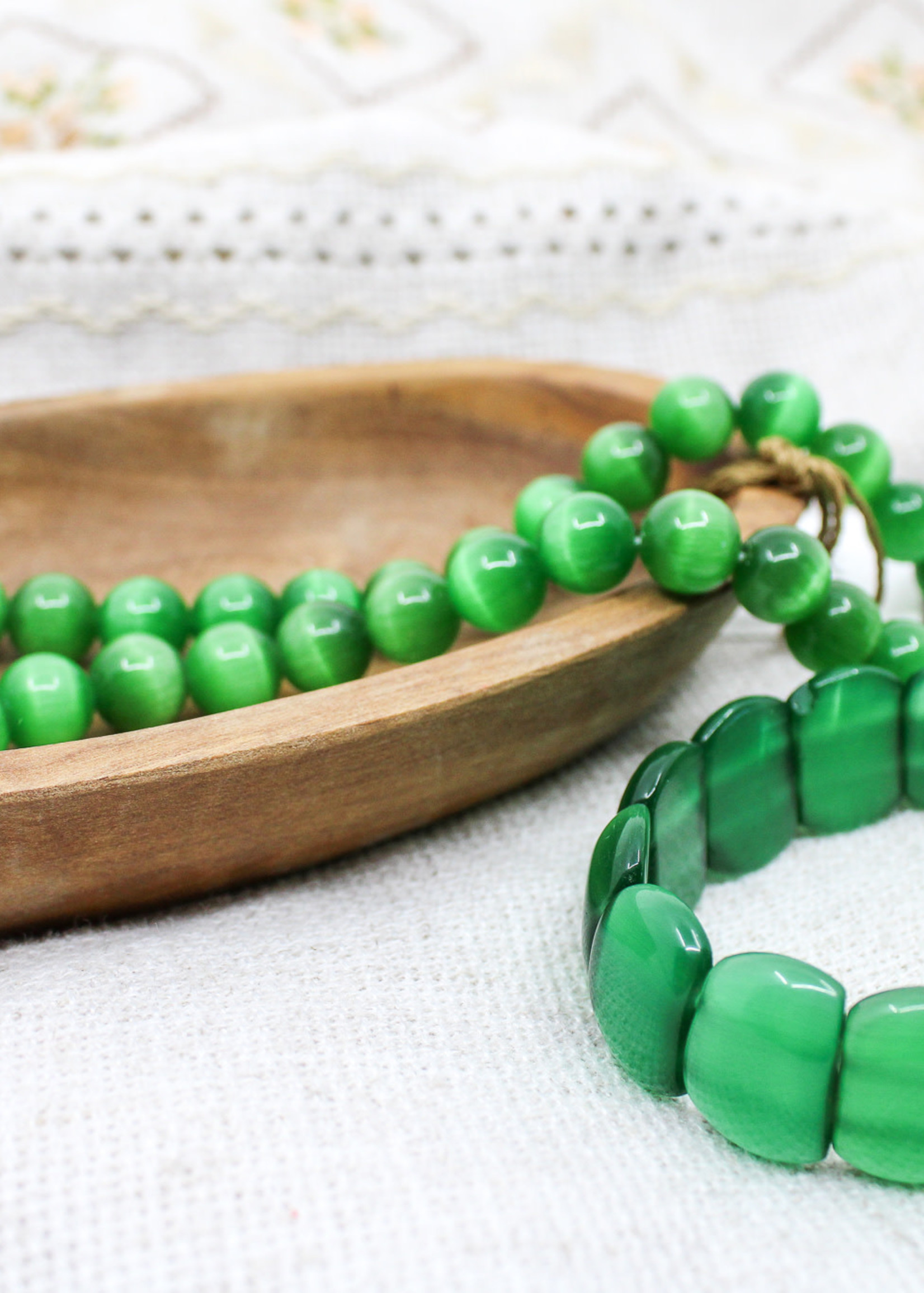 JEWELRY SET of 2 Green Beaded Necklace Bracelet