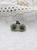 JEWELRY -  Earrings, Flower Style with Green Stone