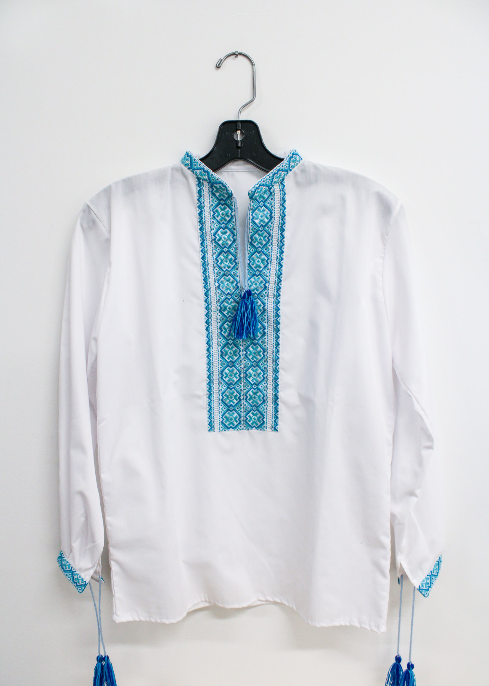 None APAREL (M) - Shirt With Tassles and Teal Embroidery