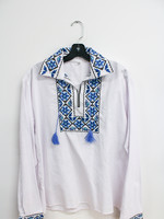 APPAREL - (M) Shirt with Collar (L) Blue flowers Embroidery