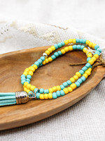 JEWELRY -  Blue/Yellow Bracelet ( with Silver  Lock/ Tassel/ Wheat pattern)