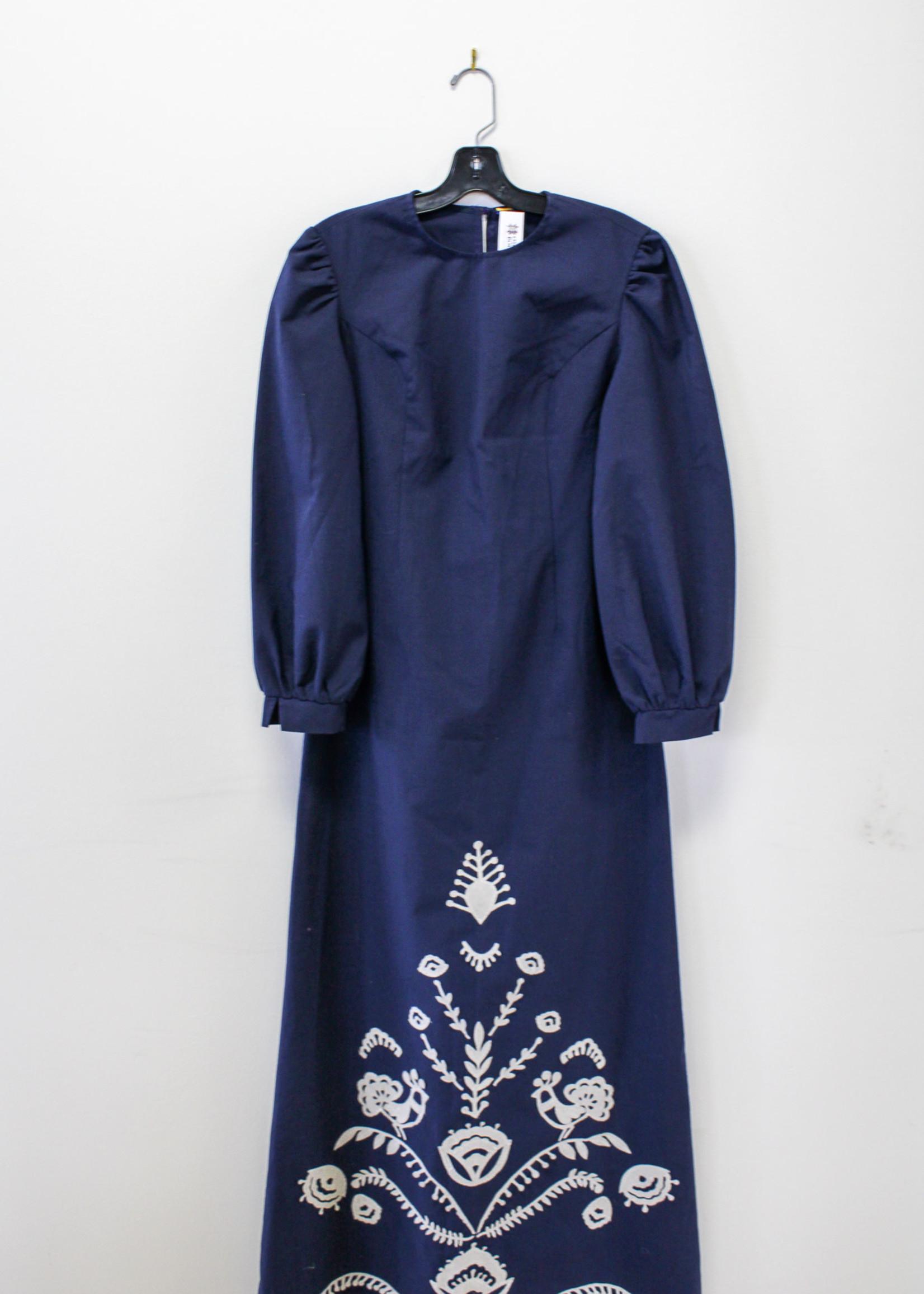 DRESS - Long Navy Blue with grey floral pattern (S)