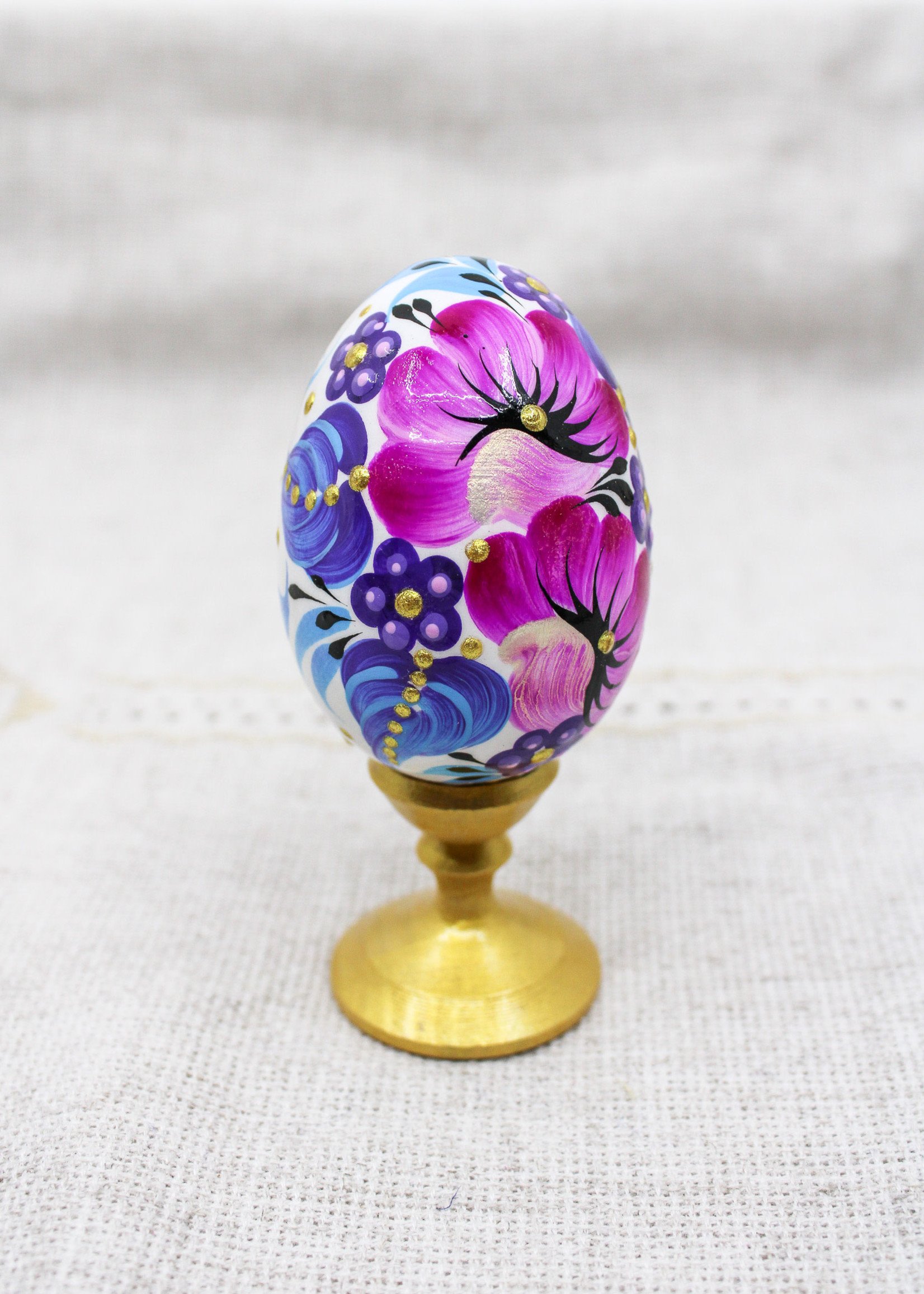 PYSANKY - Easter Wooden Egg on stand in Petrykivka Style