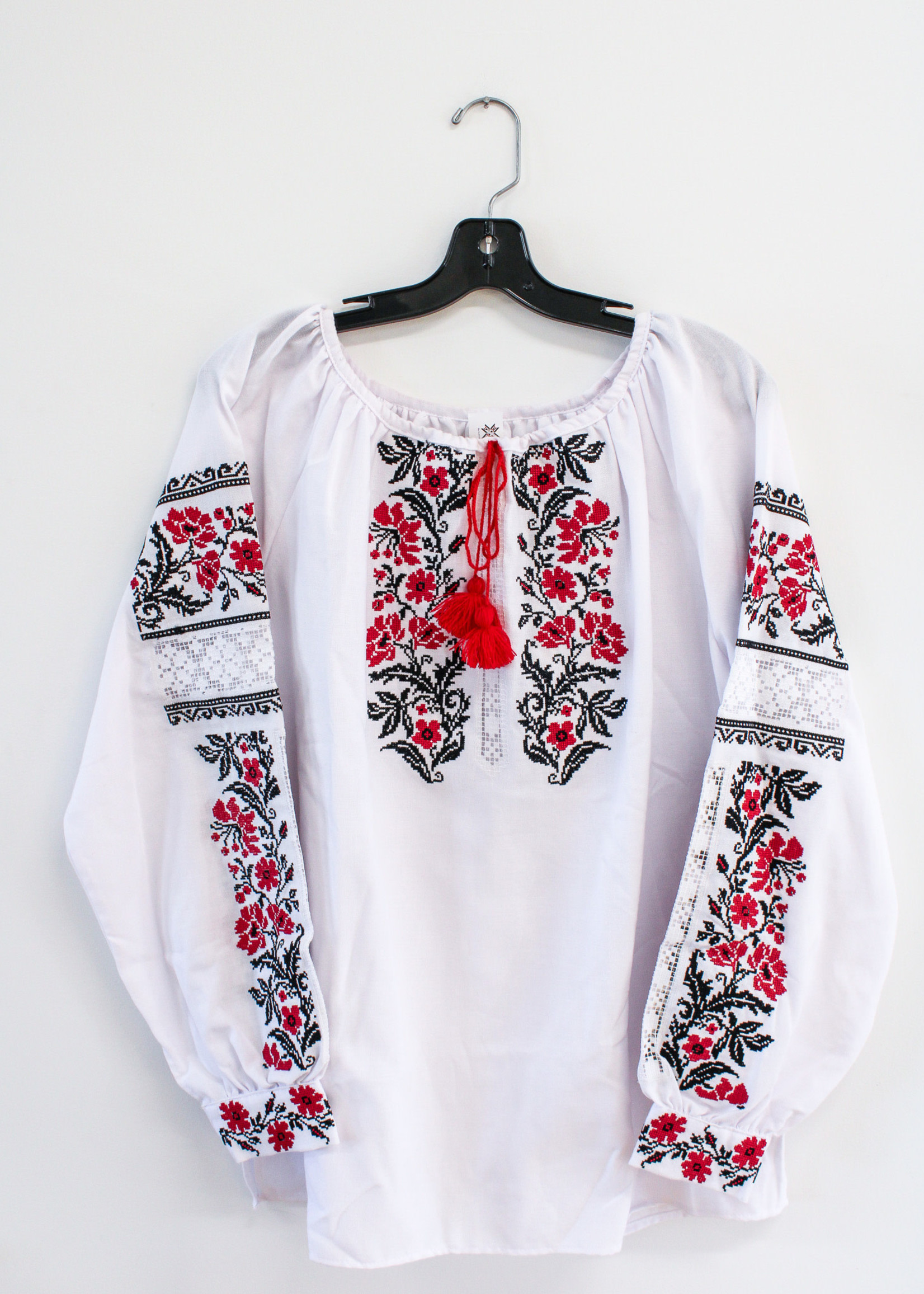 APPAREL - (W)Vyshyvanka White Lace/Red/Black Floral Embroidery + Embroidered Sleeves with tassel