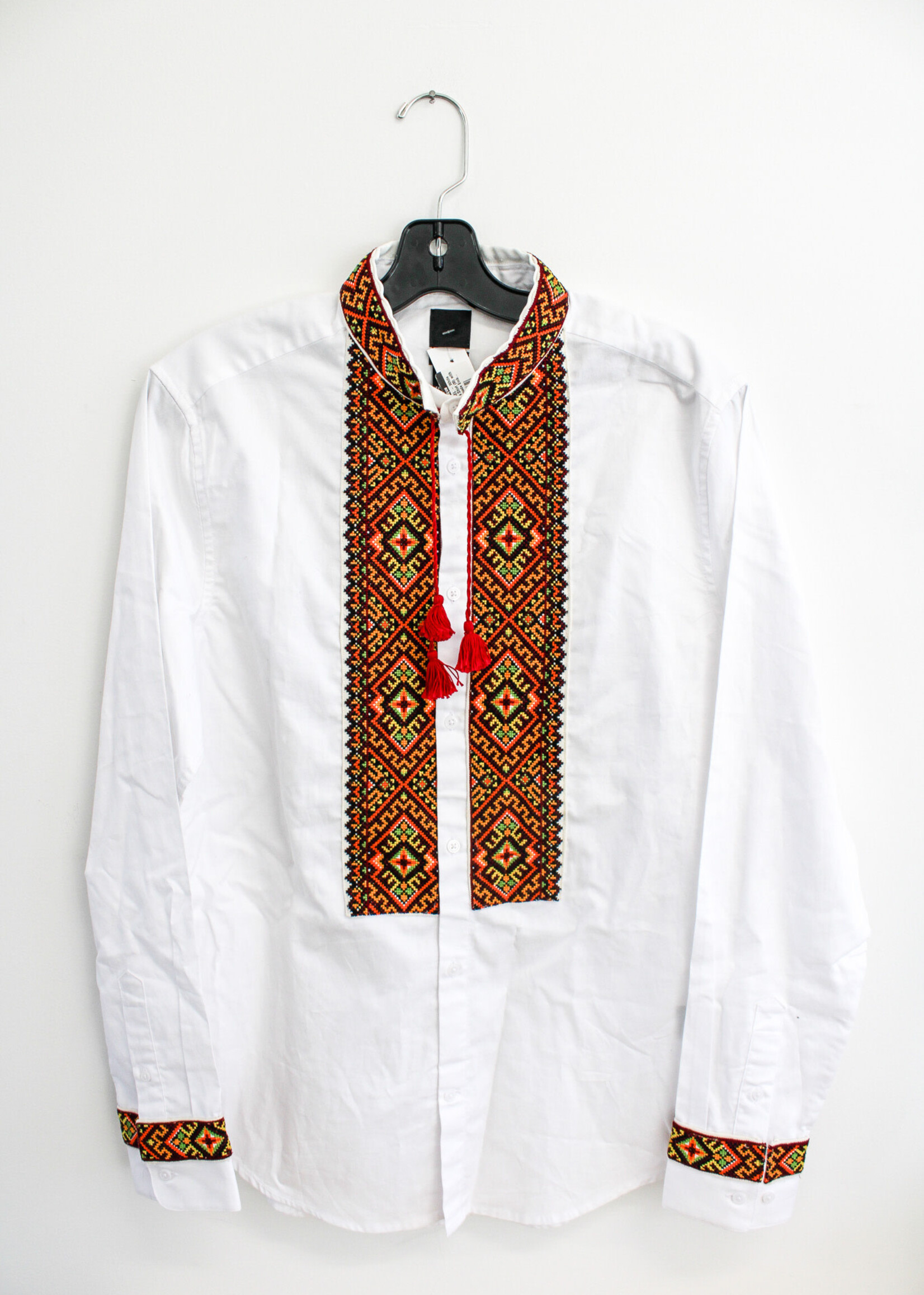 APPAREL - White men's Shirt (M) with Handmade Embroidery