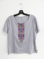 APPAREL -T- SHIRT - (W) Grey with colorful  embroidery