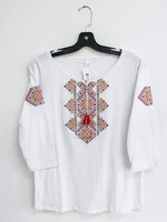 APPAREL -TSHIRT - (W) White 3/4 length sleeves with Black/red/Yellow embroidery