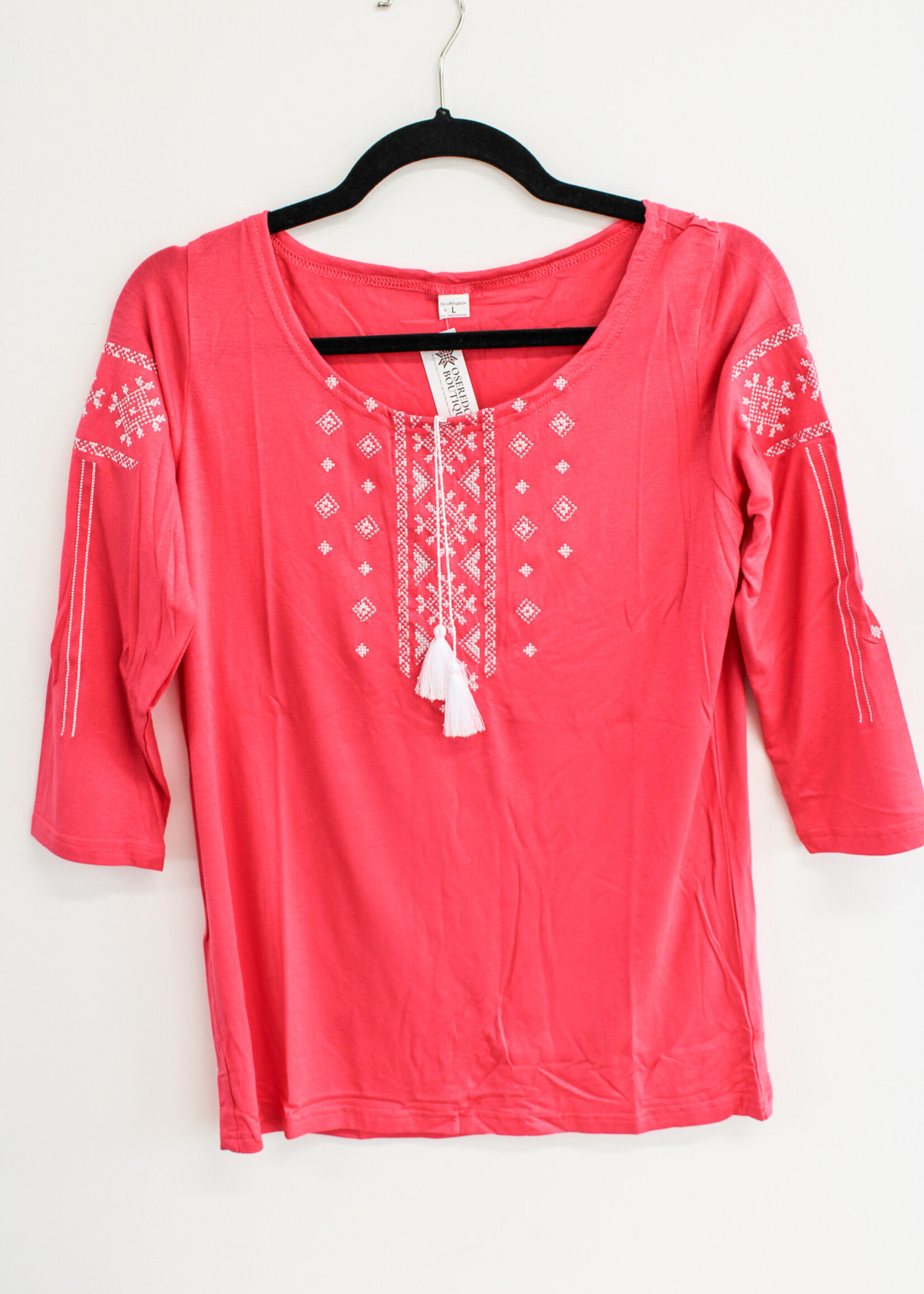 APPAREL - Shirt Pink (W), size L, 3/4 length sleeve with white tassels