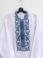 APPAREL - Vyshyvanka (M) - White (Size58), with Blue floral embroidery