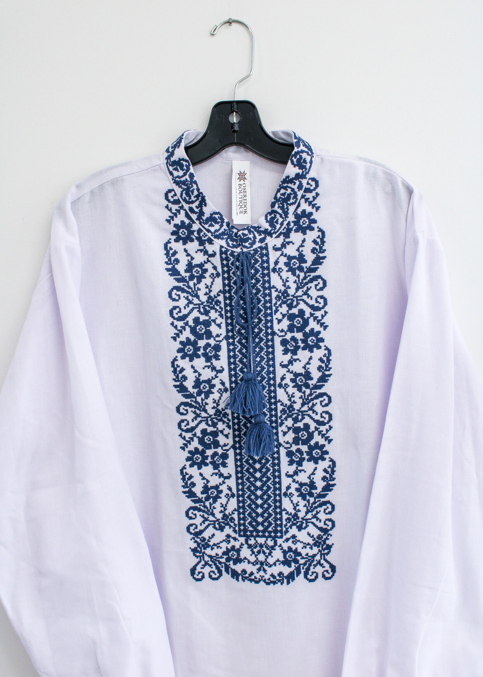 APPAREL - Vyshyvanka (M) - White (Size58), with Blue floral embroidery