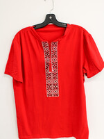 APPAREL - T-shirt (M), Red, White & Burgundy Embroidery