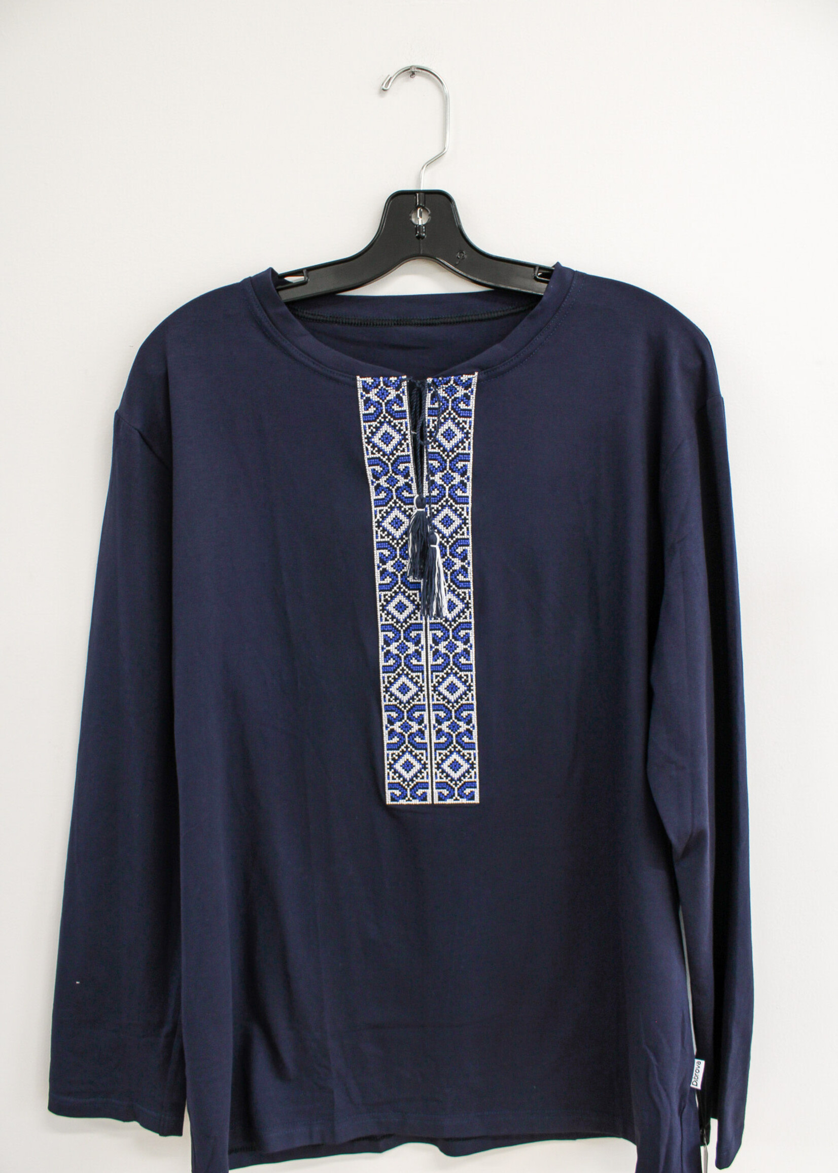 APPAREL - T-shirt (M), Navy, long Sleeve, White/Blue Embroidery