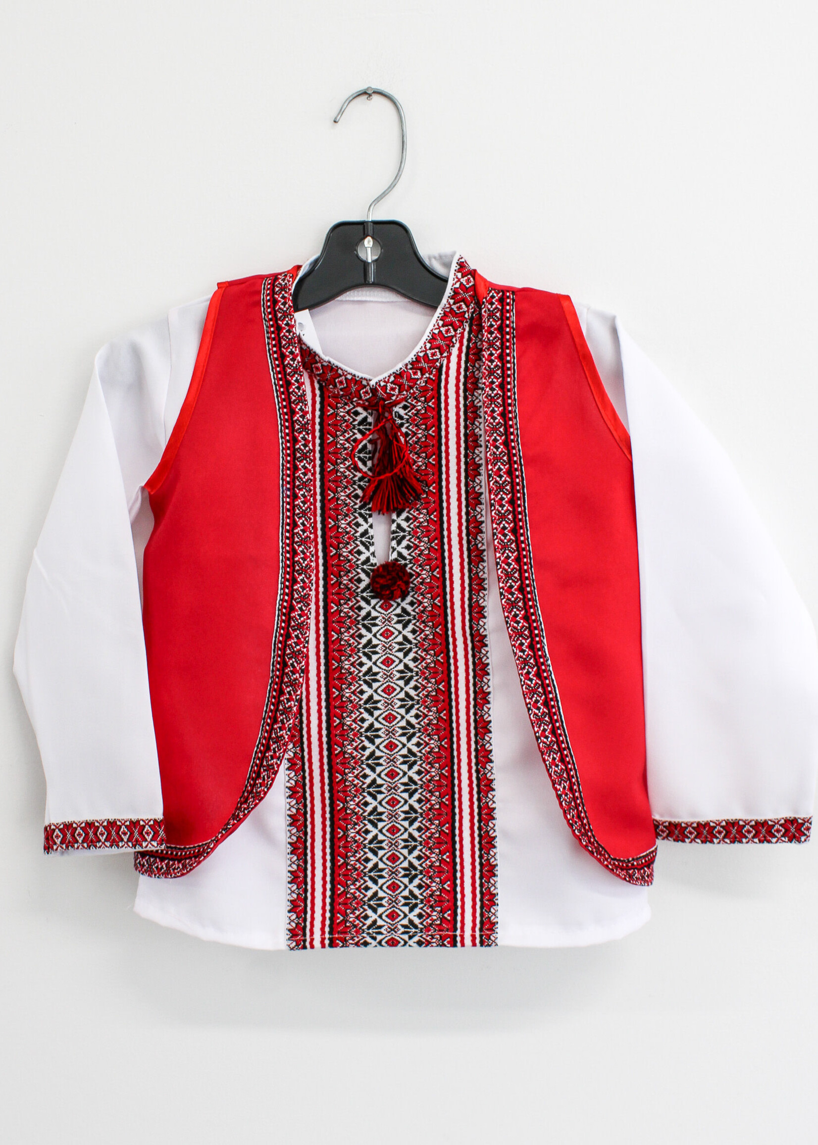 KIDS SET Boys - White/ red embroidered  vyshyvanka, red vest, pants