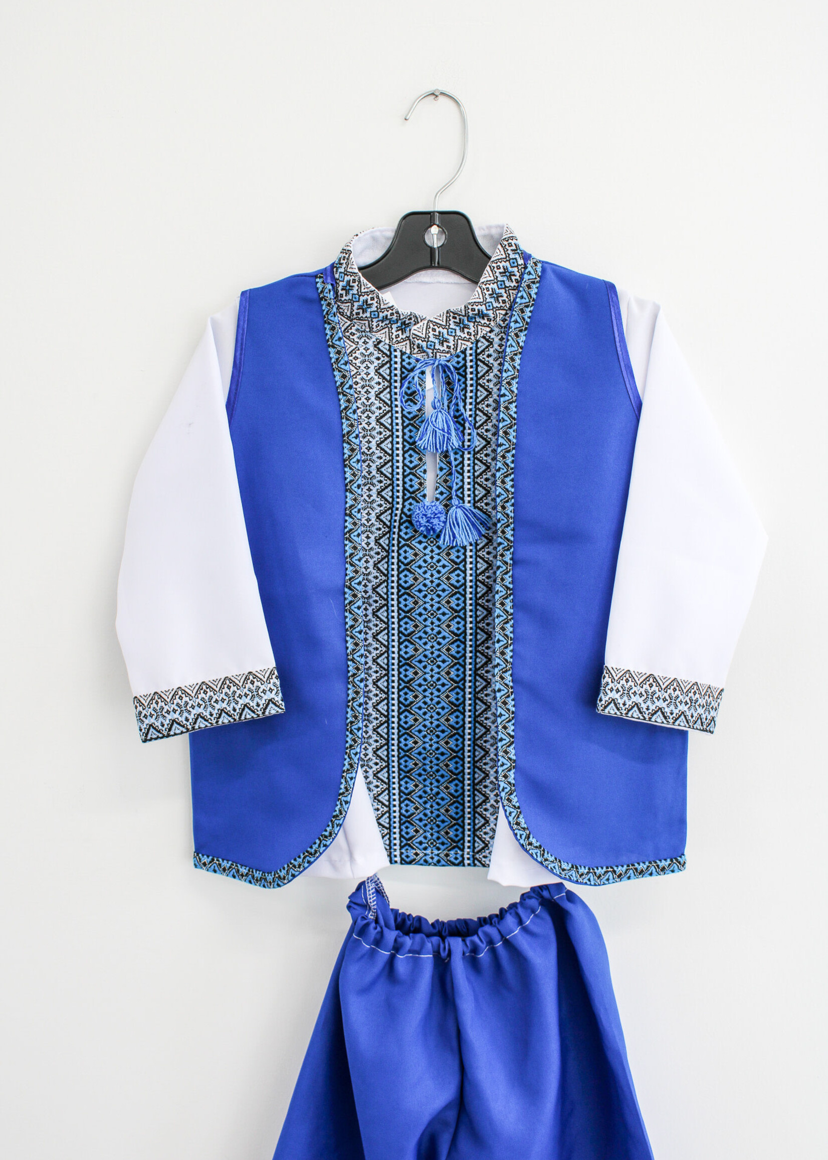 KIDs SET Boys - White , Blue embroidered  vyshyvanka, blue  vest and pants