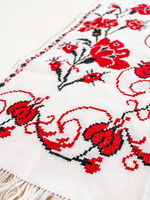 RUSHNYK - White 91x13 in. Handmade Red/Black floral  Embroidery