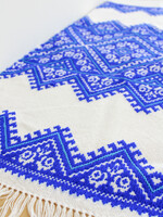 RUSHNYK - White 72x12 1/2 in. Handmade Blue  Embroidery