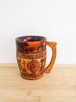 HOME - Mug, carved wood, rustic folk art , Yaremche, Ivano Frankivsk