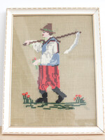 ART - Vintage Embroidery, Cross Stitching, Harvest, Reaper in Ukrainian folk costume