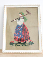 ART - Vintage Embroidery, Cross Stitching, Harvest, Woman in Ukrainian folk costume