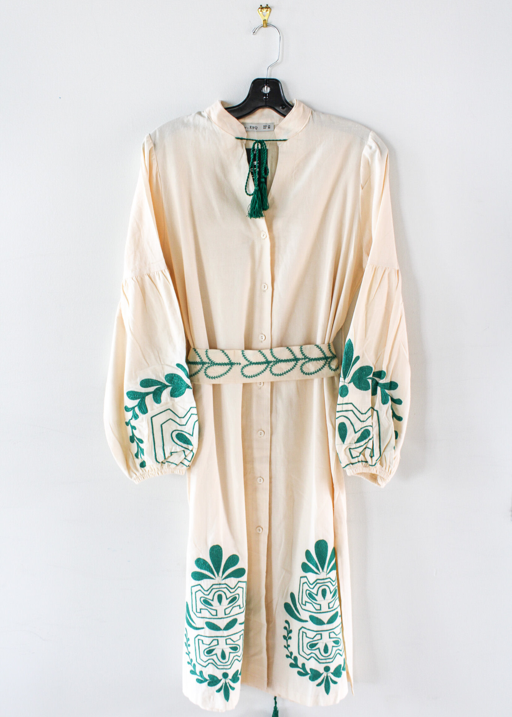 Dressa VYSHYVANKA - Cream & teal long dress, medium (46-48)