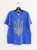KIDS - T-shirt, Blue Embroidered with Yellow Tryzub